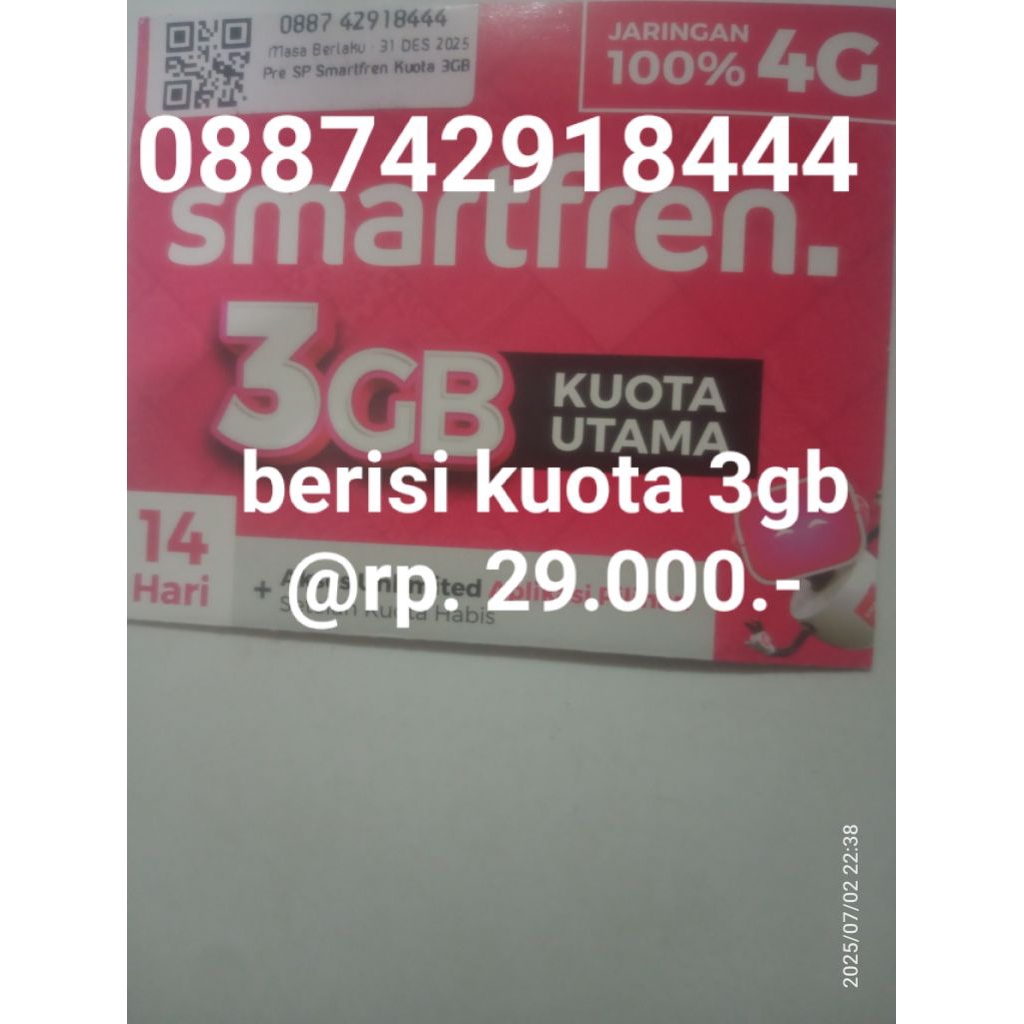 perdana Smartfren cantik 3gb 29k