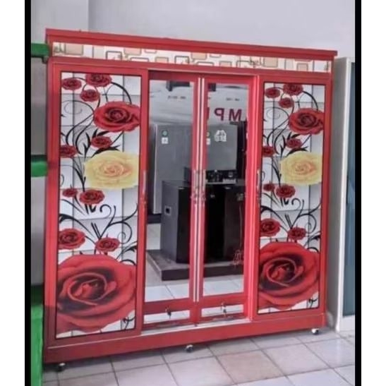 Lemari Stenlis 4 Pintu Sliding + Roda