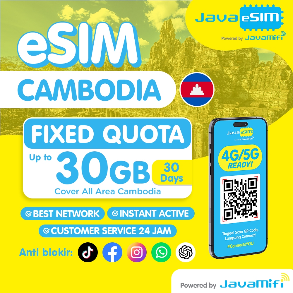 JavaeSIM Travel eSIM CAMBODIA | Javaesim GO/MAX Fixed Quota 7-30 HARI