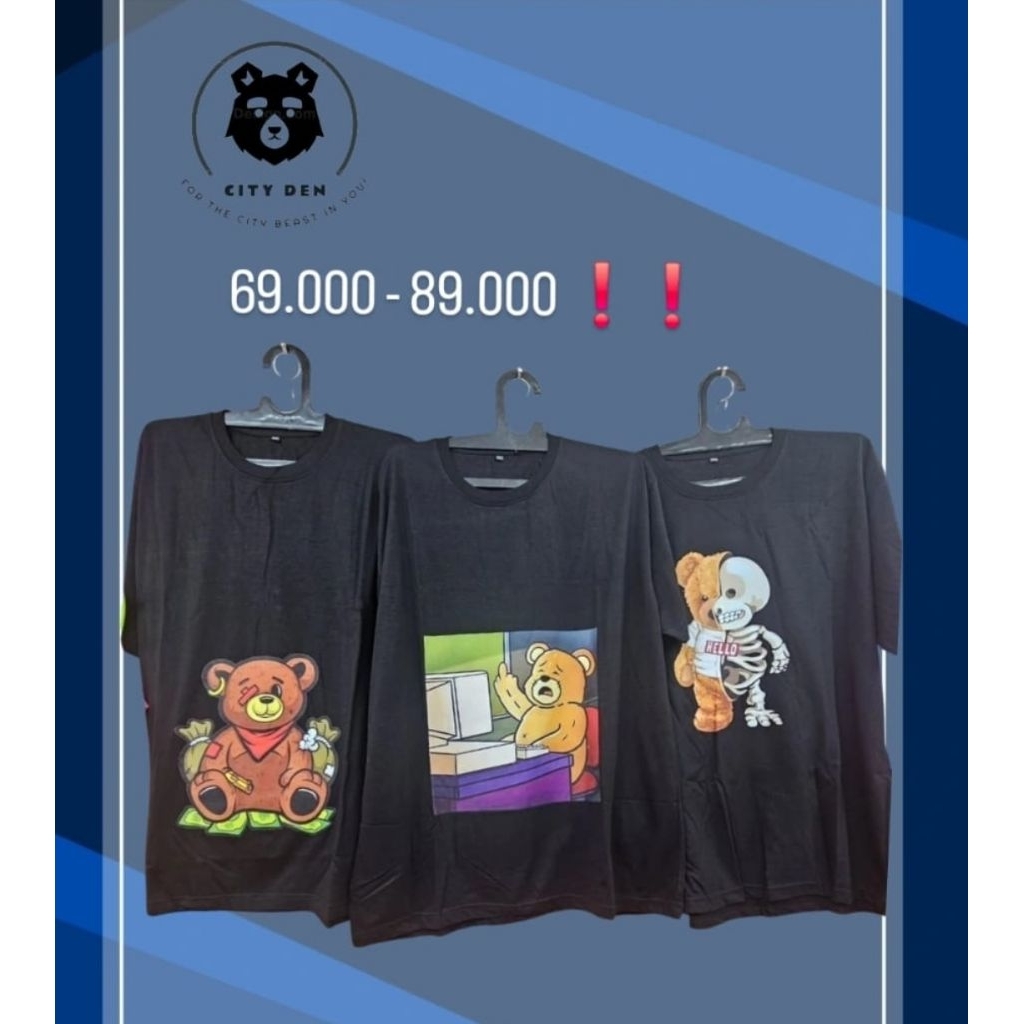 Bear print tee. (Skeleton bear, Hustle bear, Overworked bear).