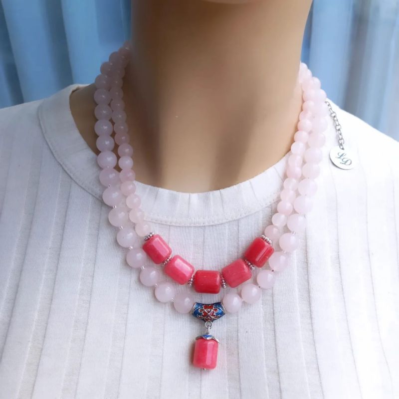 Kalung 2 layer Rose Quartz