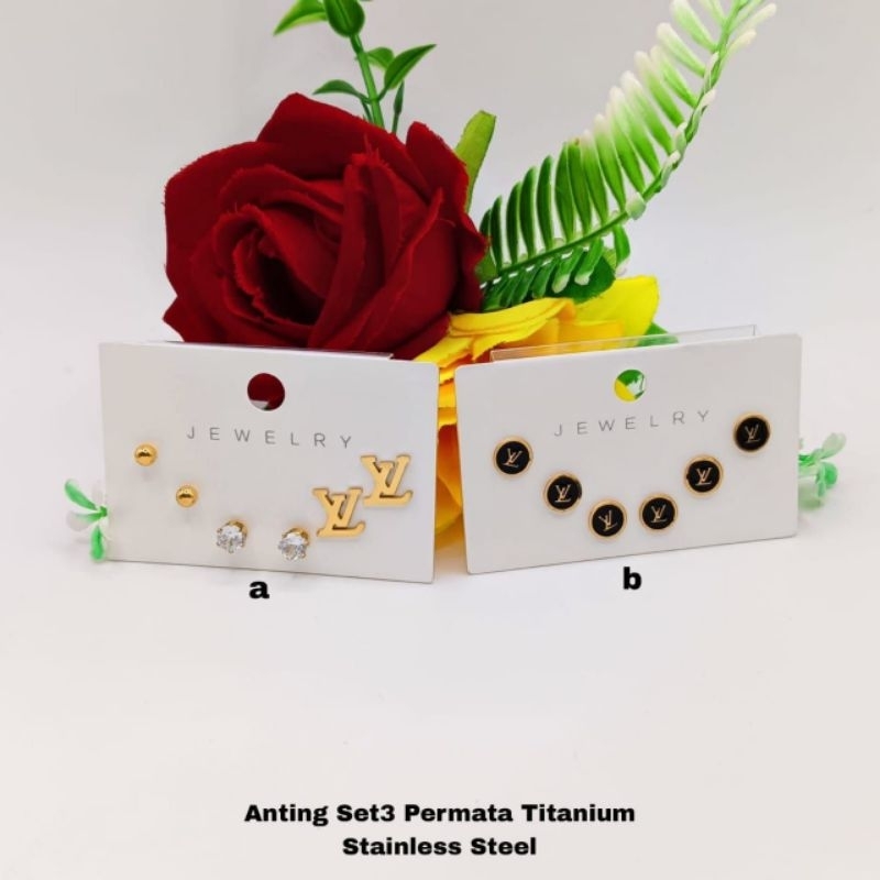 Anting tusuk pertama set 3 Titanium premium