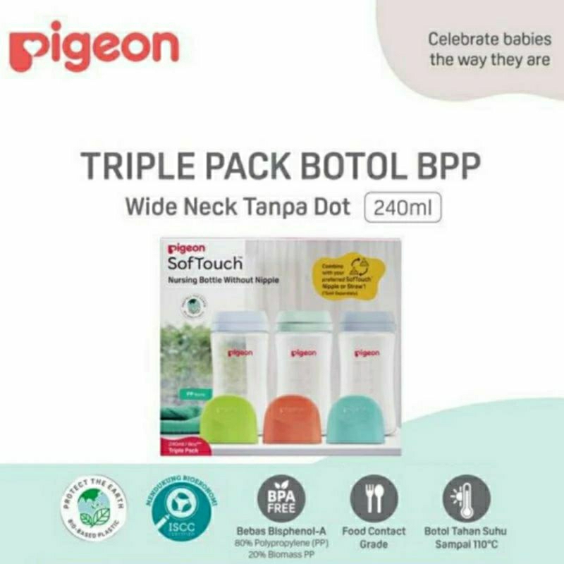 Pigeon Botol Bpp Softouch (Tanpa Dot) Triple Pack 240ml