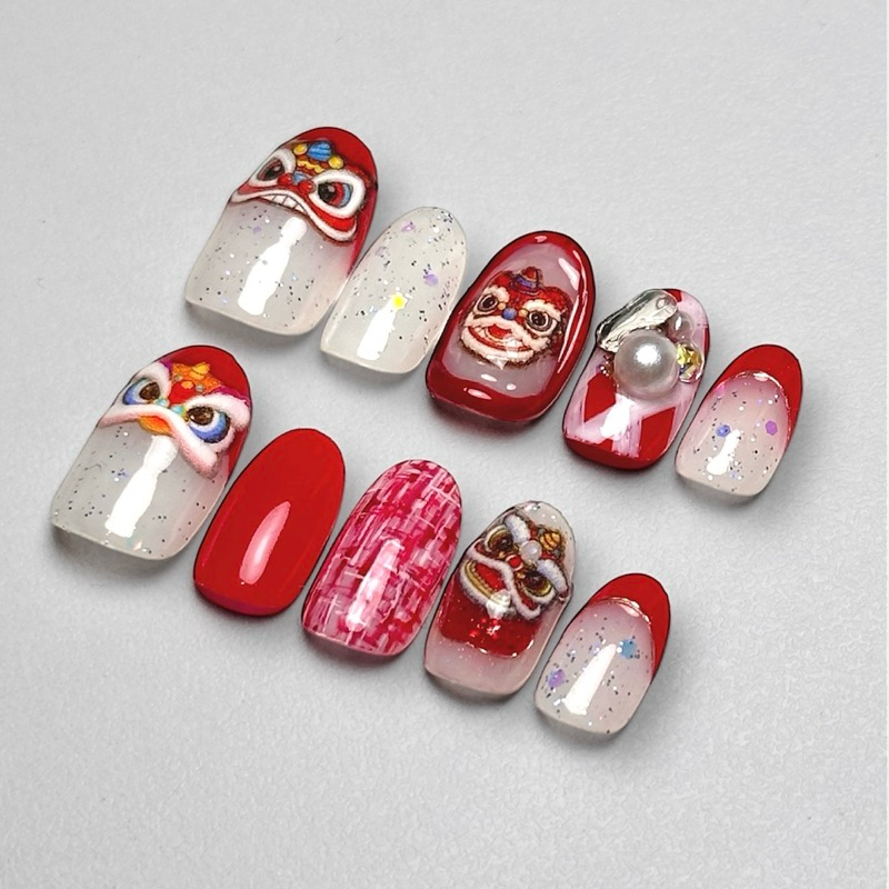 CNY Inspired Nails - Lion’s Luck Nails