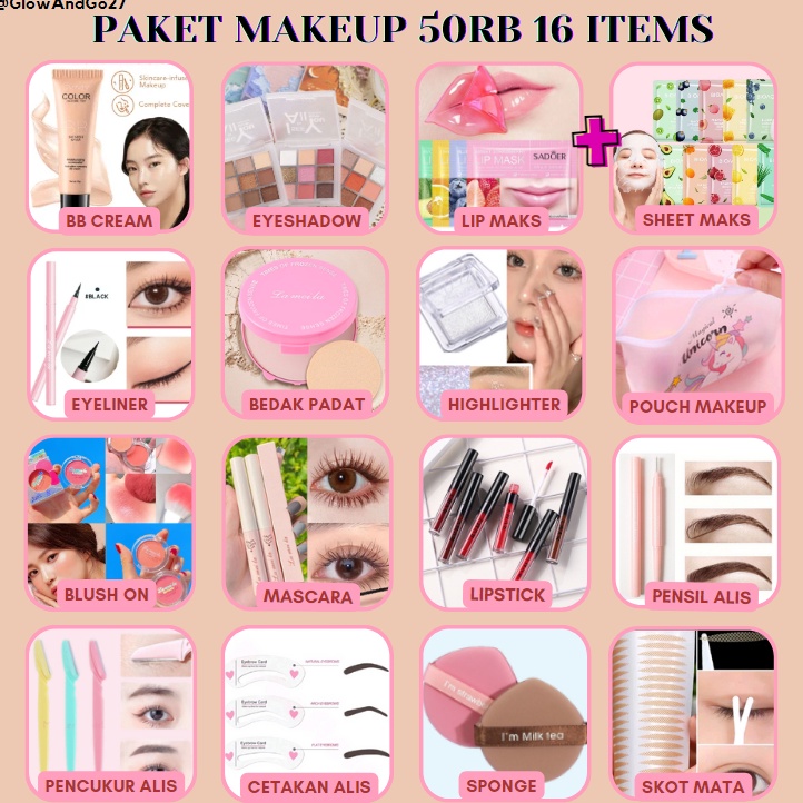 KODE E1N2 PAKET MAKEUP 5RB 16 ITEMS SET MAKEUP Set Lengkap