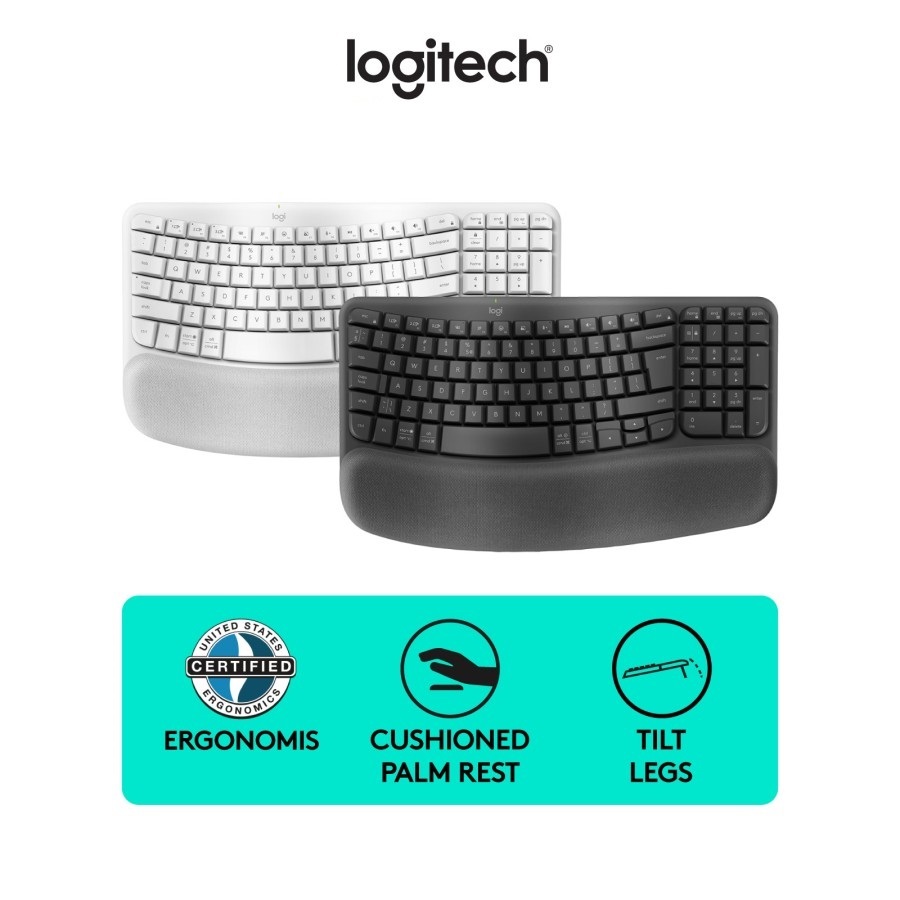 KEYBOARD LOGITECH WAVE KEYS ERGONOMIC WIRELESS BLUETOOTH DAN PALM REST