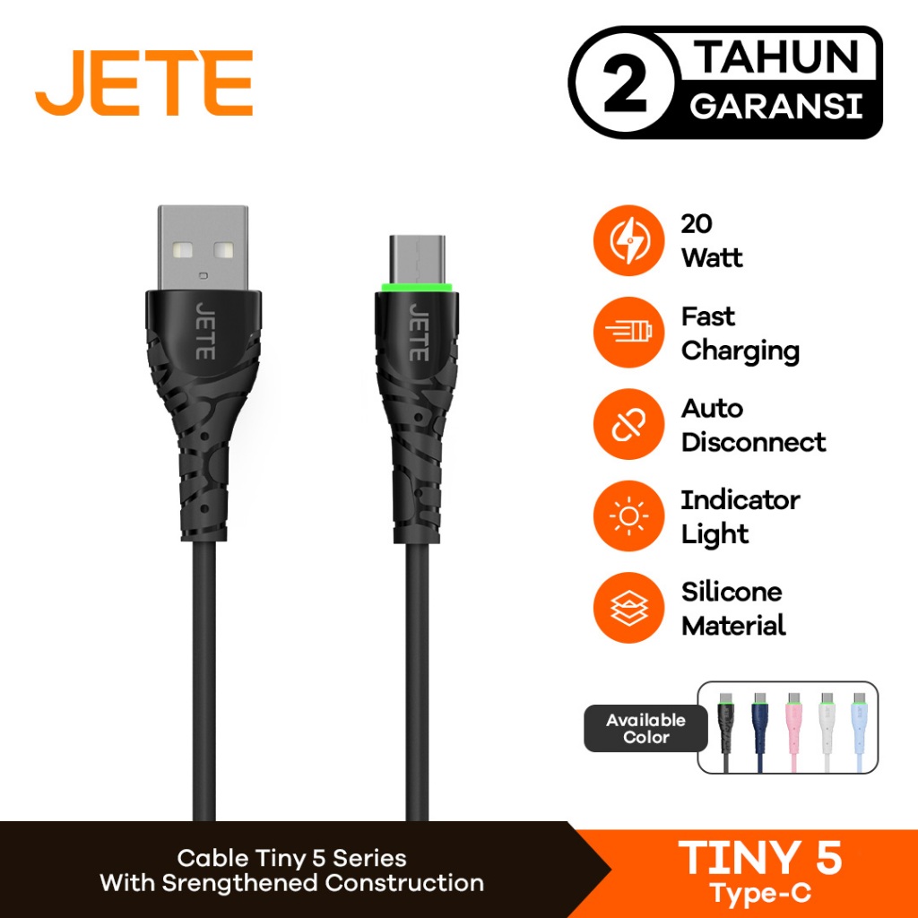 JETE Kabel Data Fast Charging USB Type C Micro USB Lighting JETE Tiny 5 Macaron 1m Data Cable Original