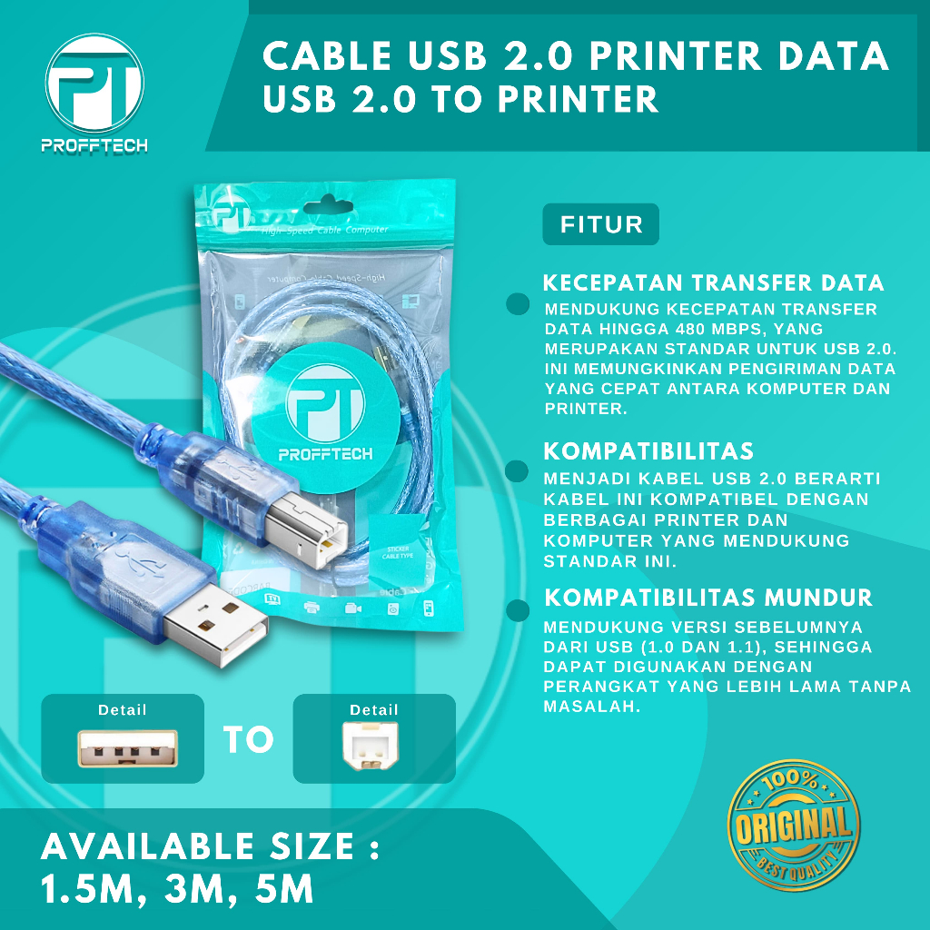 PROFFTECH - Kabel Usb Printer 2.0 5 Meter