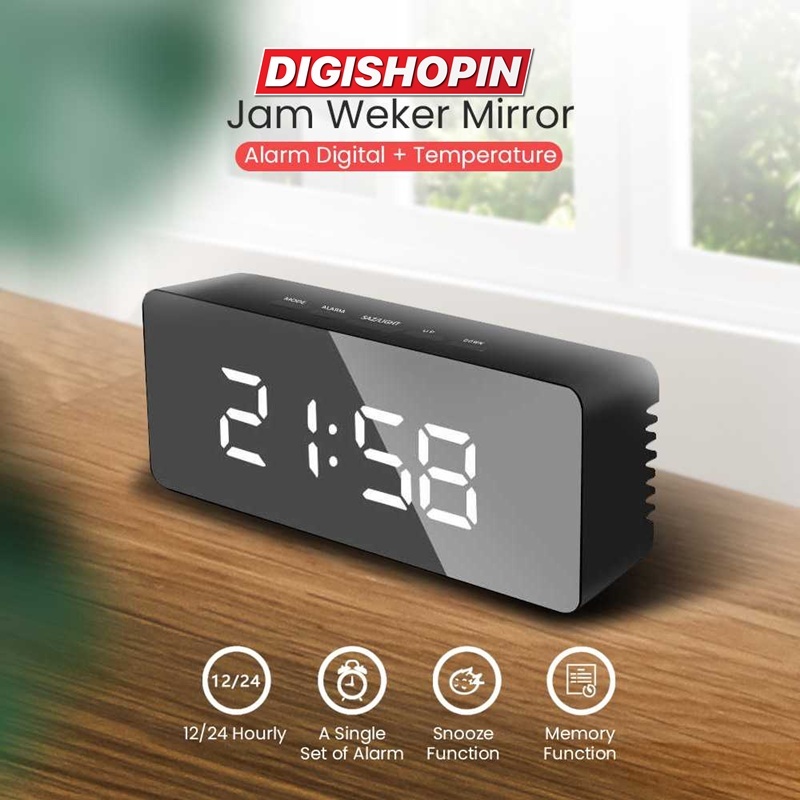 Jam Weker Mirror Alarm Digital + Temperature