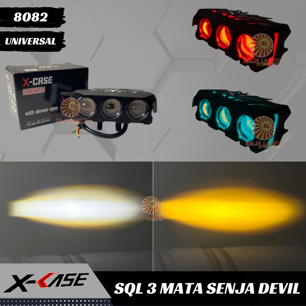 Lampu Tembak Sql 3Mata 12-24 Volt Plus Devil Universal Mobil Motor Xcase
