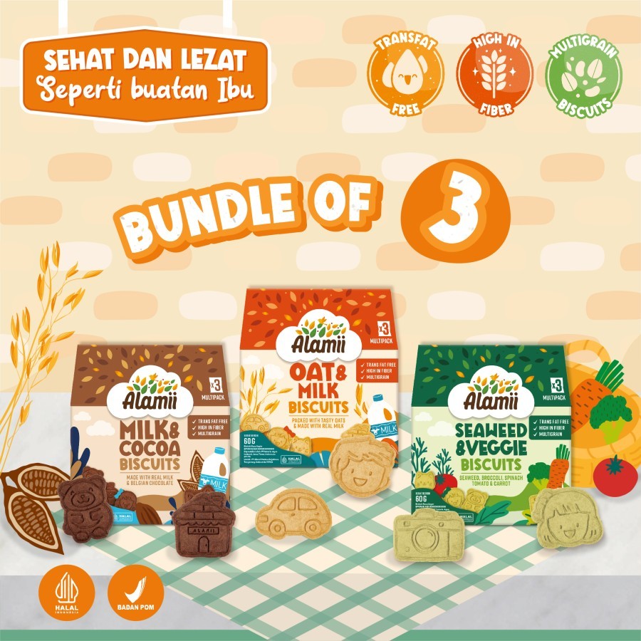 Alamii Multigrain Biscuits - Bundle Pack isi 3 x 60g