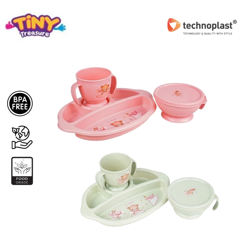 TECHNOPLAST TINY TREASURE BABY TABLEWARE MEDIUM/PERALATAN MAKAN BAYI SET