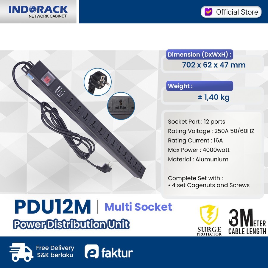 PDU12M INDORACK Vertical Power Distribution Unit 12 Outlet Multi Socket