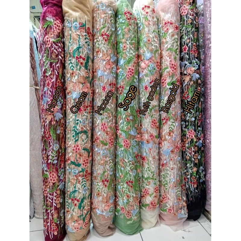 kain/bahan tile bordir multi colour