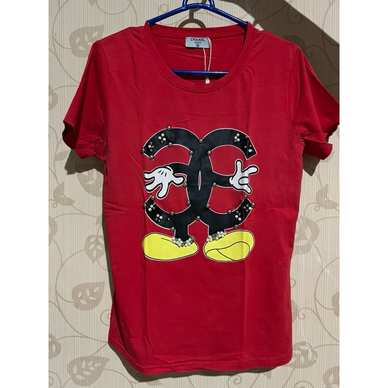 Kaos Katun Stretch Mickey Red