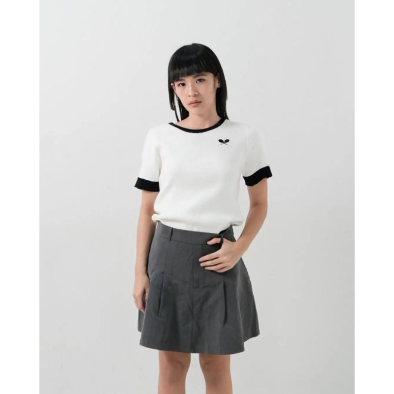 BALLON SHORT SLEEVE BASIC O NECK KNIT TOP