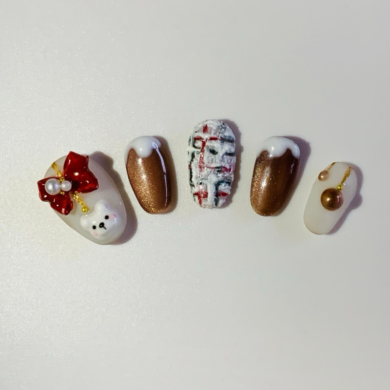 Press on nails christmas bear (BISA CUSTOM)