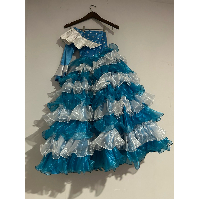 dress anak biru putih custom