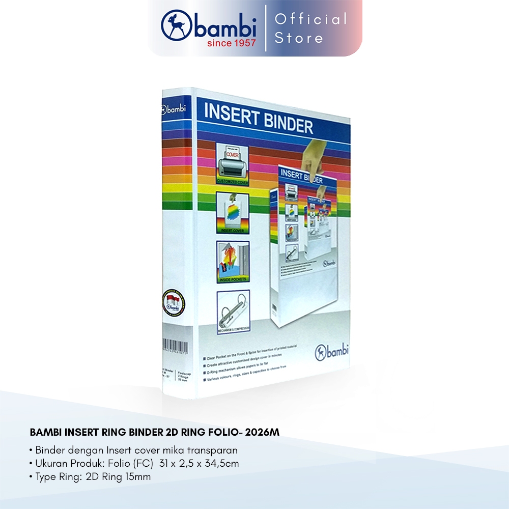 Bambi Insert Ring Binder Folio 2 Ring Type D Small Size 15 mm - 2026