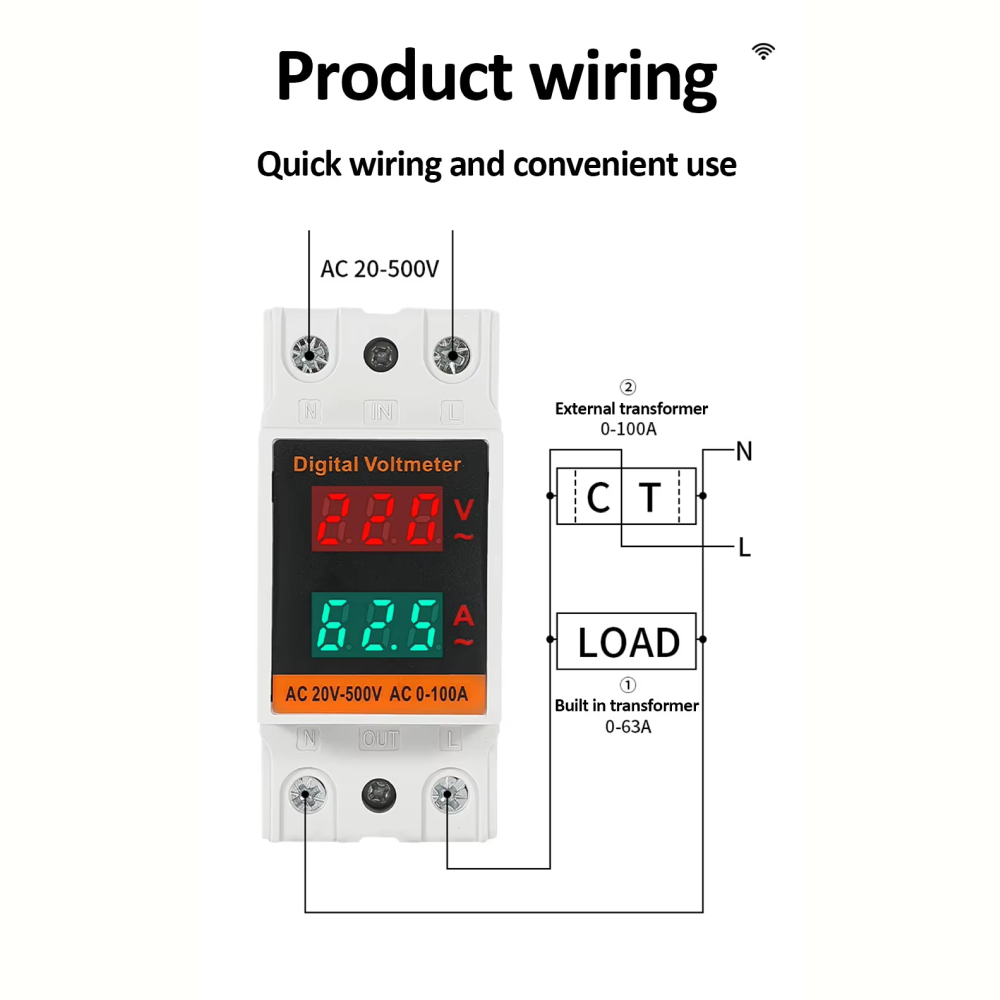 MCB Digital Din Rail Over Voltage Current Protector 500V 100A