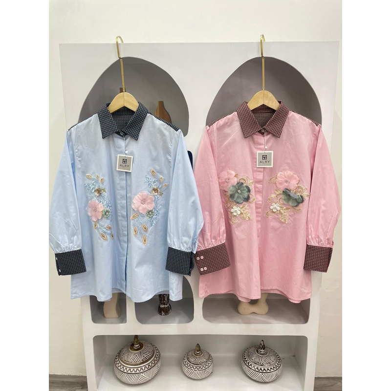 Kemeja cantik bunga timbul