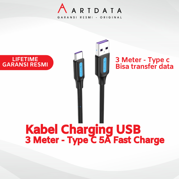 Kabel Data Type C 3 Meter 5A Fast Charge 480mbps