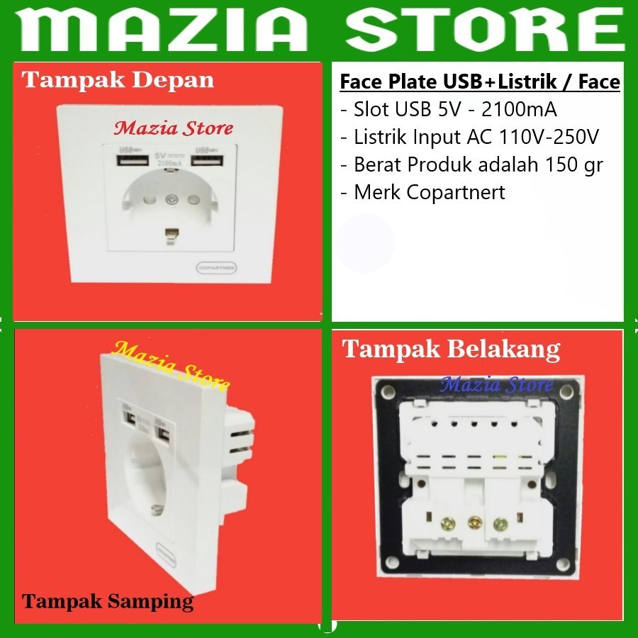 Face plate USB + Listrik