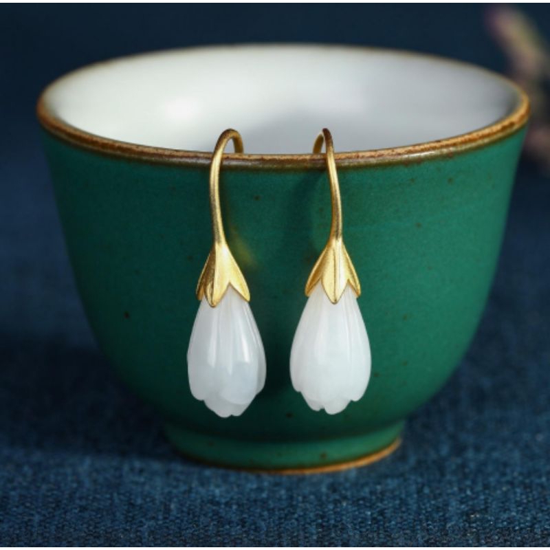 Anting bunga magnolia putih  kait