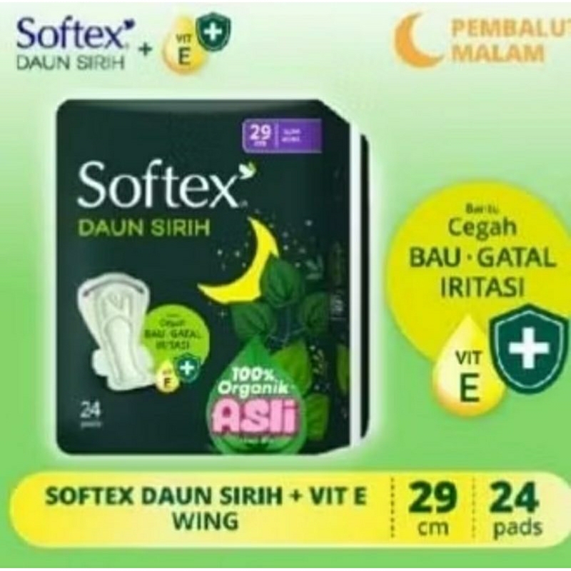 SOFTEX daun sirih + VIT E 29 cm 24 pads (slim wing )