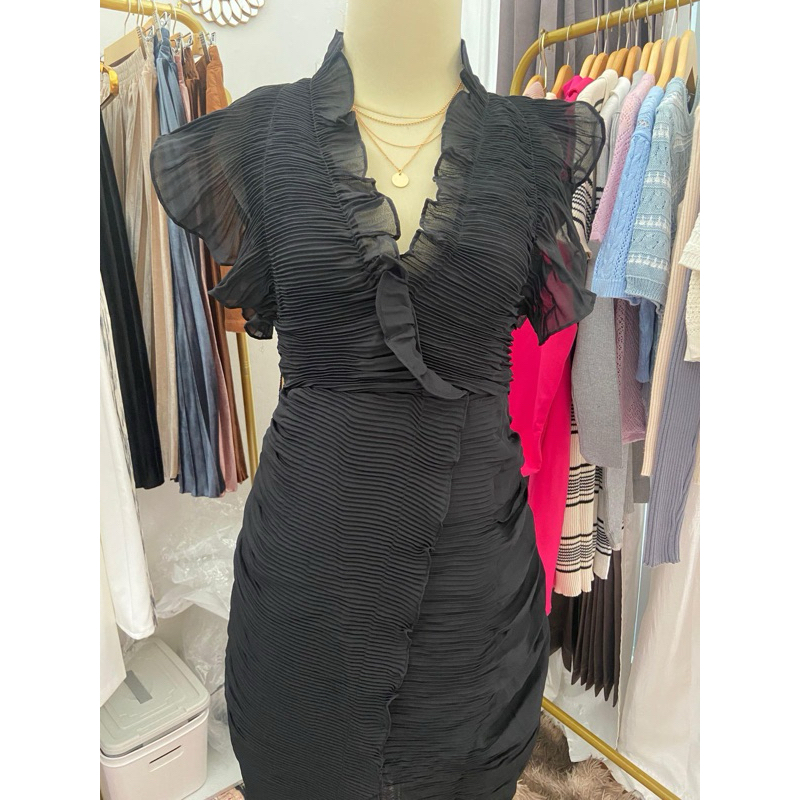 Mini dress black plisket
