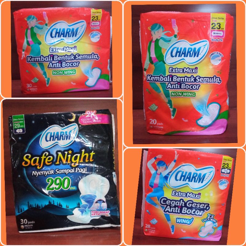 CHARM pembalut Extra Maxi Wing/Safe Night