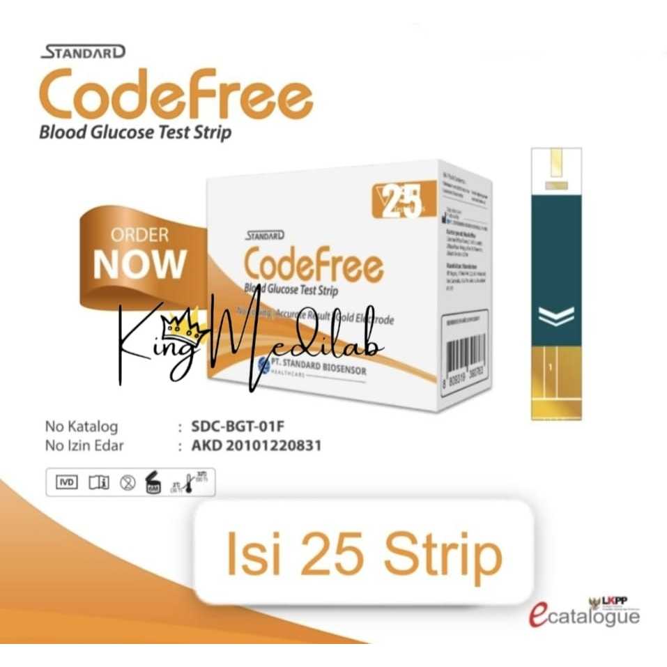 SD BIOSENSOR CODEFREE BLOOD GLUCODE TEST STRIP GULA DARAH CODEFREE ISI 25 STRIP