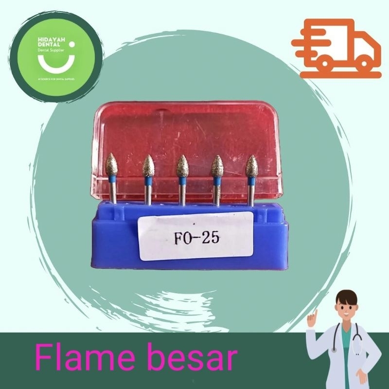 Flame / nyala api ( code FO) diamond bur hight quality,isi 5 pc / pack