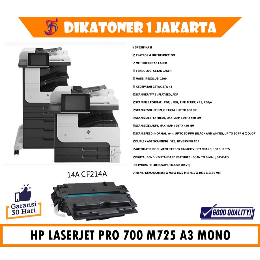 PRINTER HP LASERJET PRO 700 MFP M725 A3 MONO
