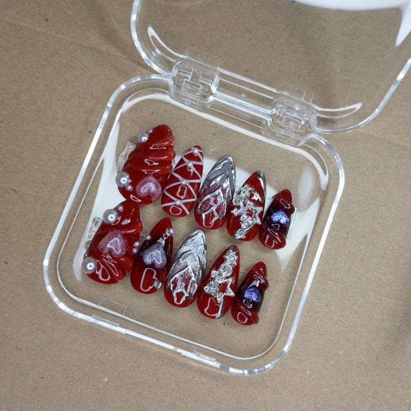 co custom press on nails 3d maroon