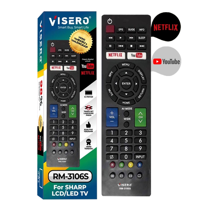 Remote TV LCD LED 3D SHARP langsung pakai tanpa program