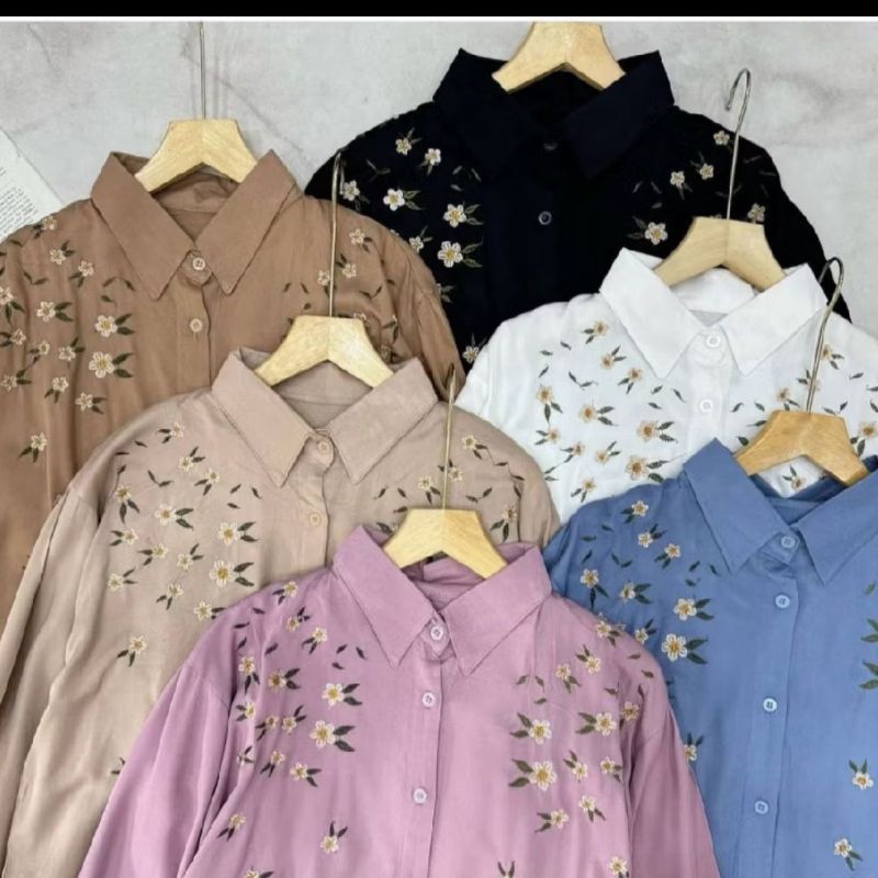 BLOUSE BRIGATA KEMEJA BORDIR BUNGA BASIC WANITA