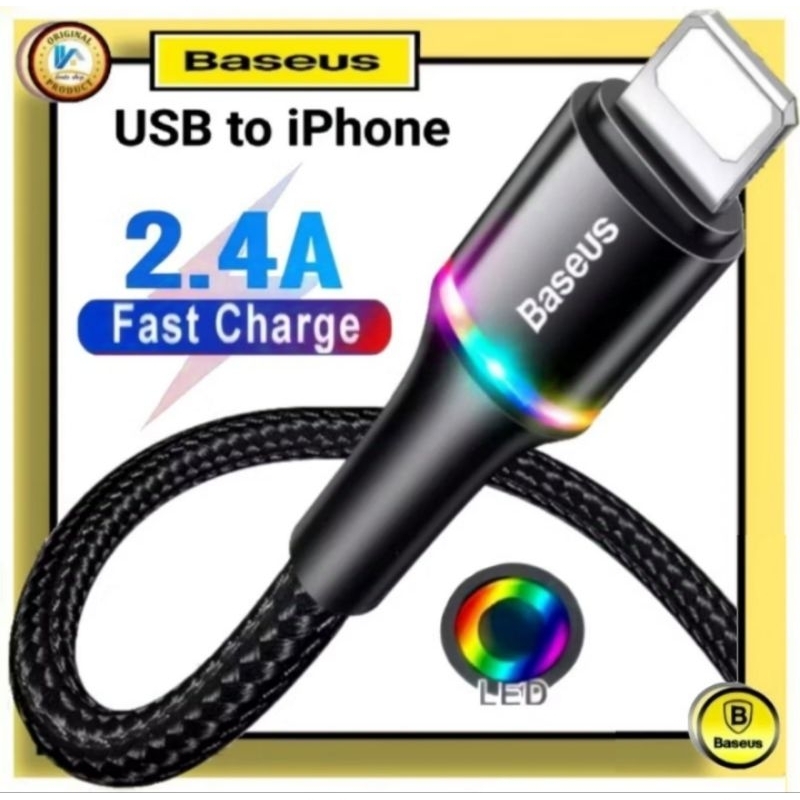 Baseus kabel data LED Rainbow type iPhone fast charging