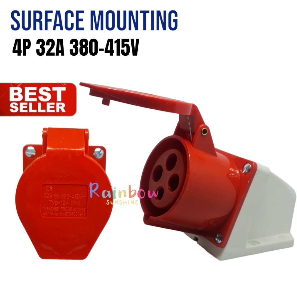 Fast_Buying Surface Mounting 4P 32A 124 Wall Socket Waterproof Ip44