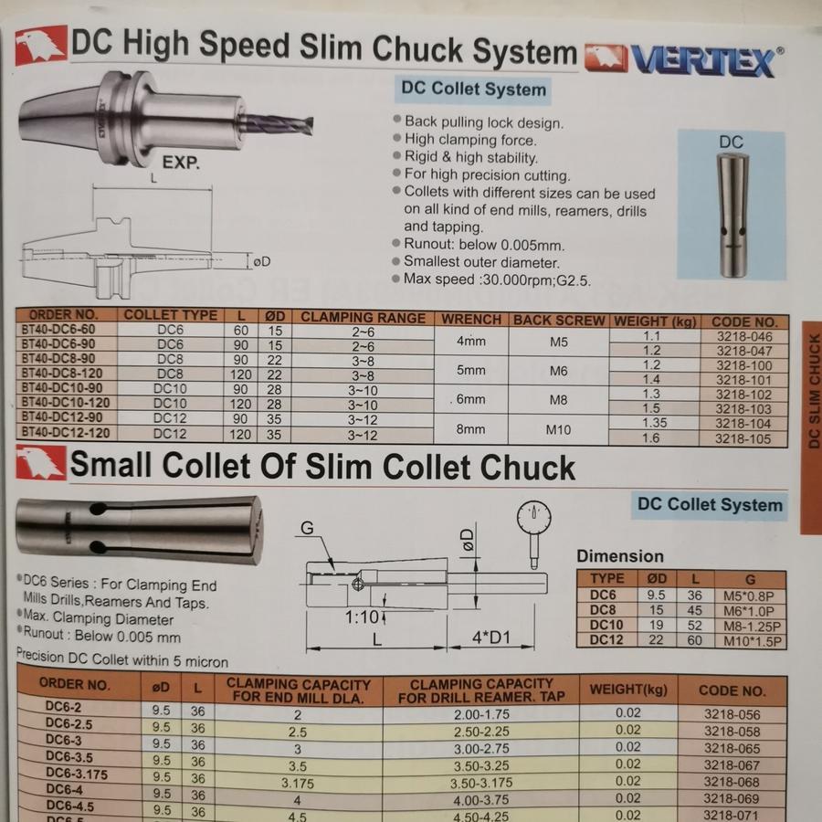 Vertex arbor shank BT40 DC6 90