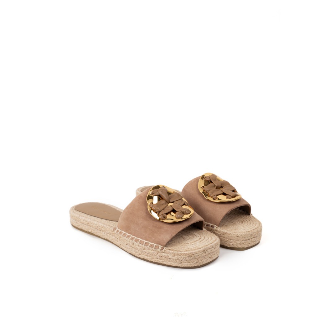Woven double T espadrilles slide