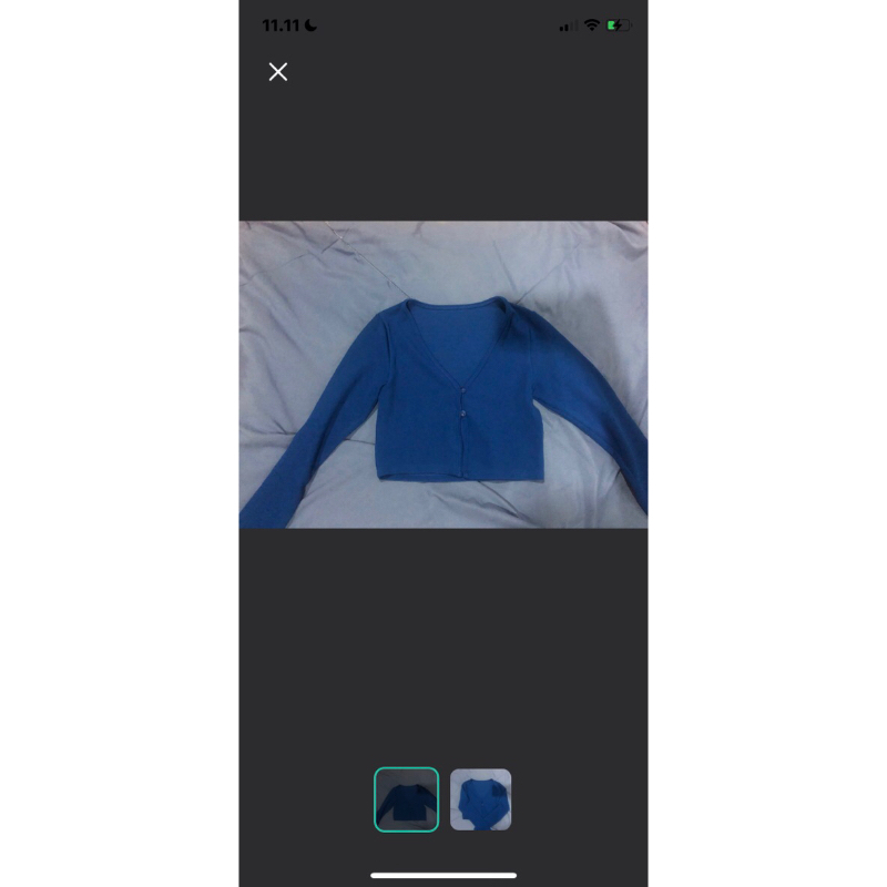 blue cardigan