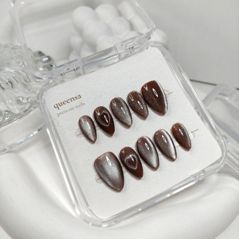 Press On Nails Cat Eye Brown