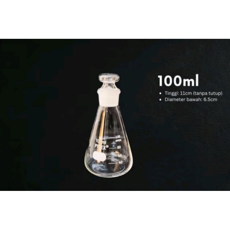 erlenmeyer 100 ml pyrex asah + tutup stoper