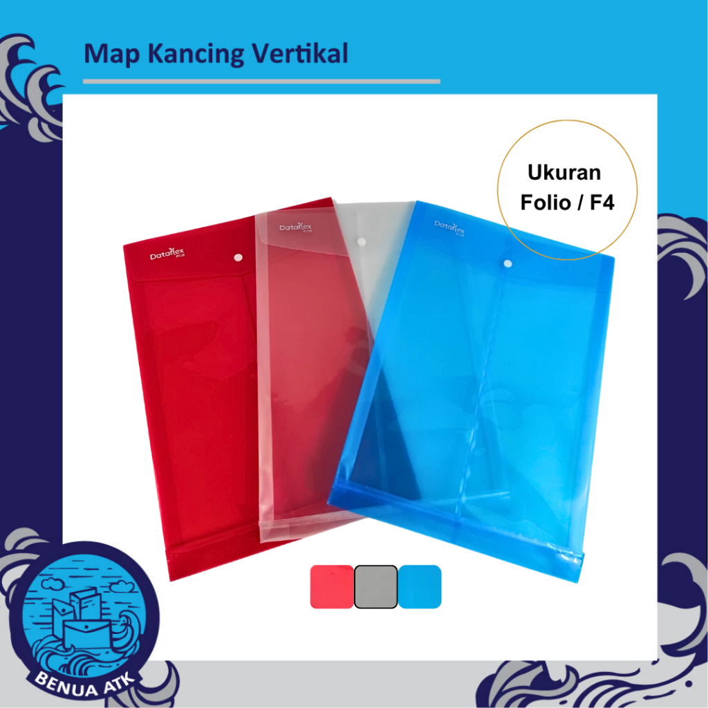 Dataflex Map Plastik Document Bag Folio F4 Map Kancing Spine (isi 12pcs)