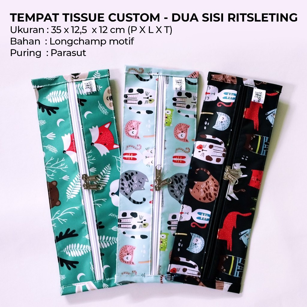 Tempat tissue dua sisi resleting