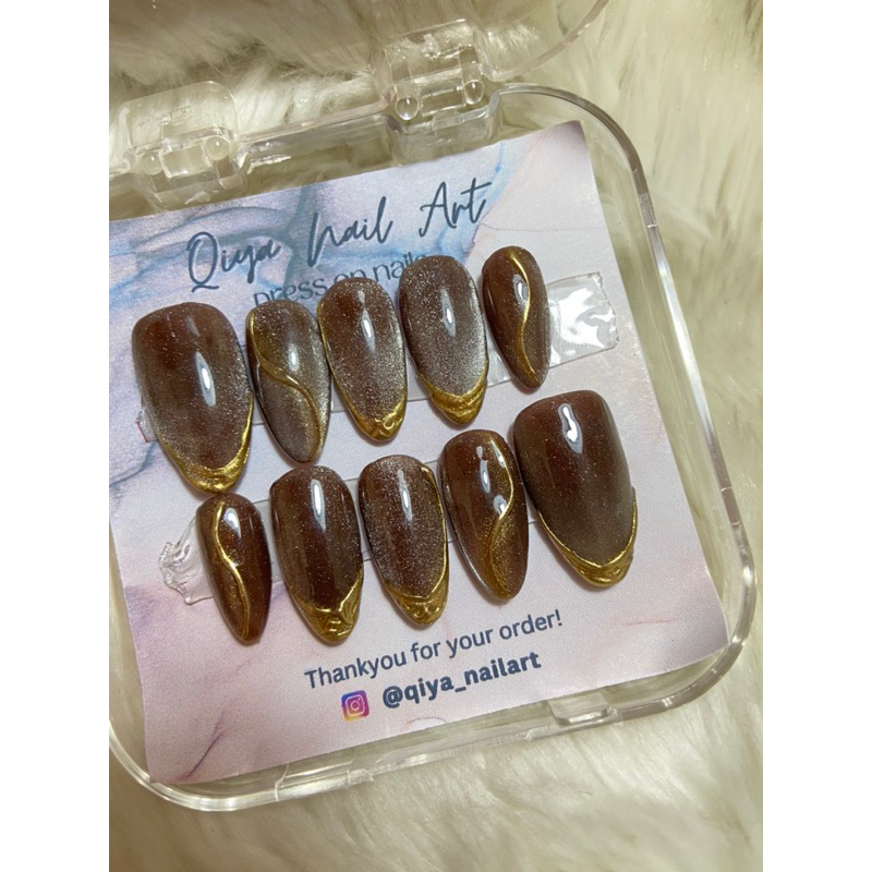 press on nails - coklat gliter
