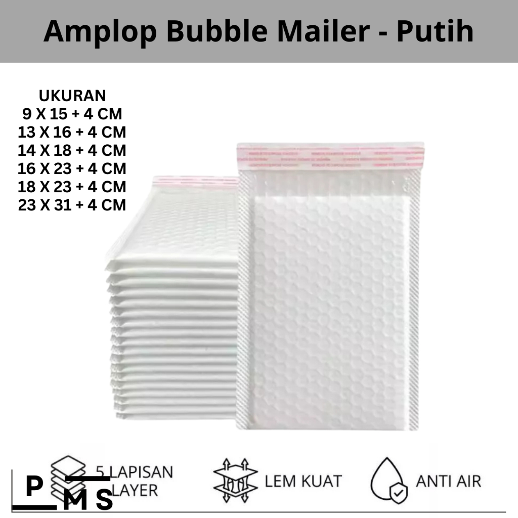 Amplop Bubble Mailer Bag Putih - Polymailer Bubble Mailer Putih