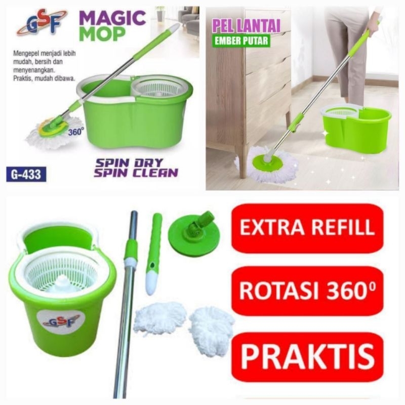 (MAGIC MOP) Alat pel putar dengan ember- magic mop