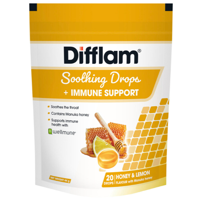 Difflam Soothing Drops + Immune Support Honey & Lemon | 20 pack
